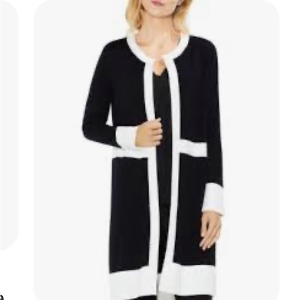 Vince Camuto Black Cardigan with White Trim